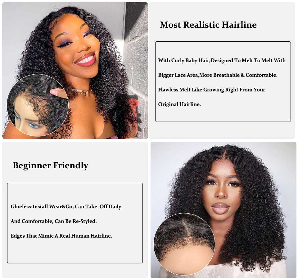 New Transparent 13x4 Lace Front Wig Kinky Curly Wigs With Natural 4C Edges Curly Baby Hair