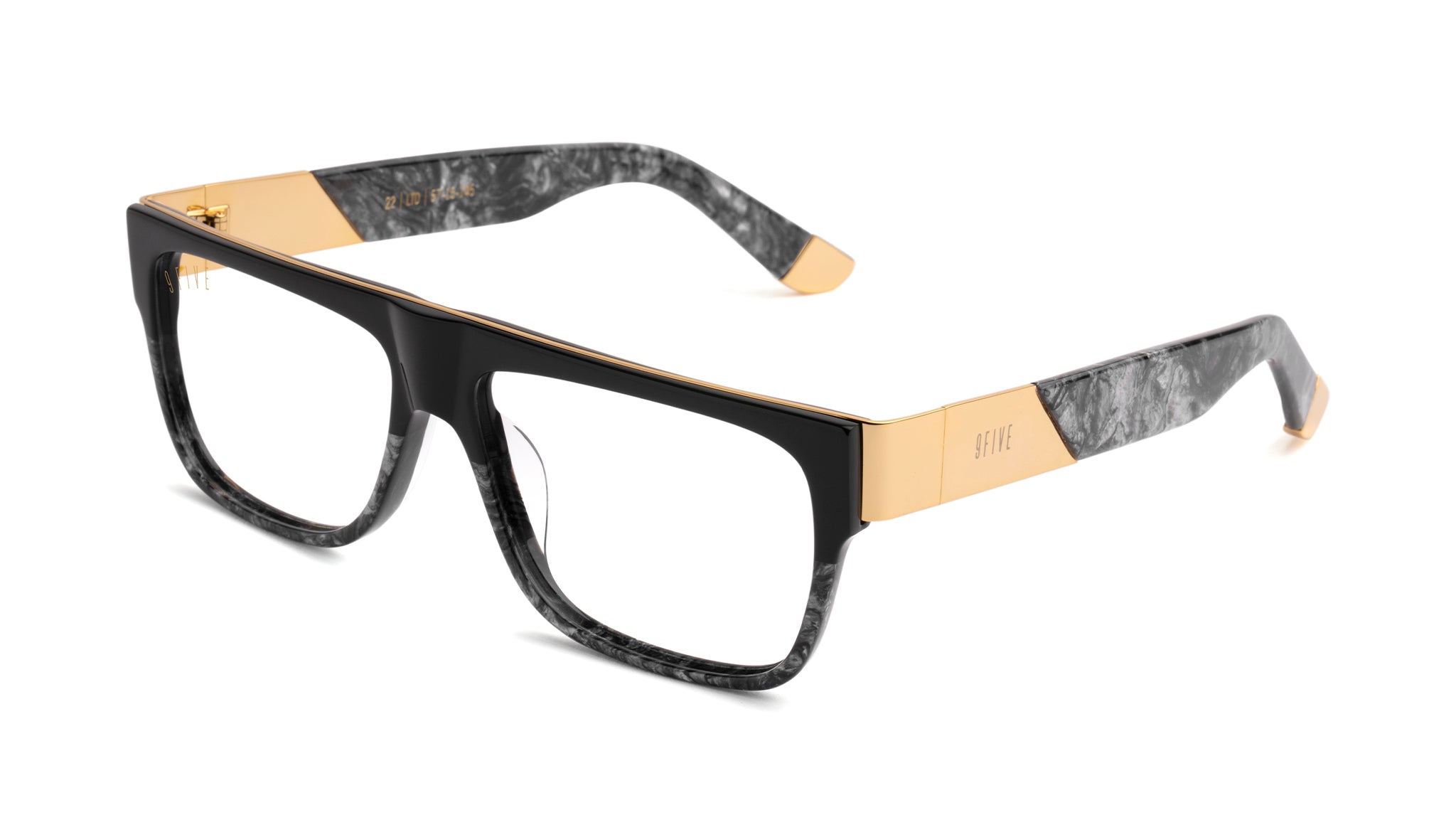 9FIVE 22 Black Marble & 24K Gold Clear Lens Glasses