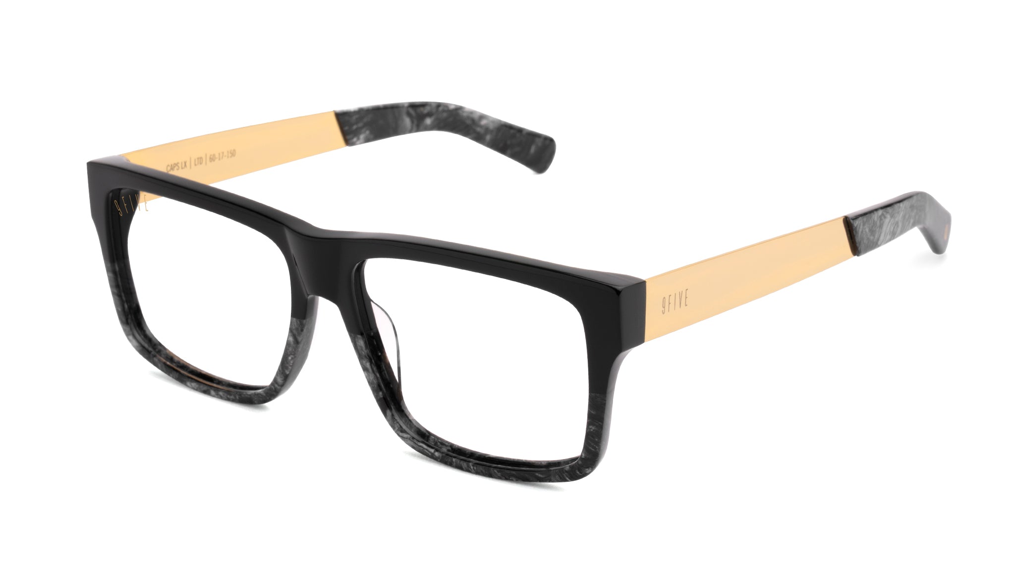 9FIVE Caps LX Black Marble & 24K Gold Clear Lens Glasses