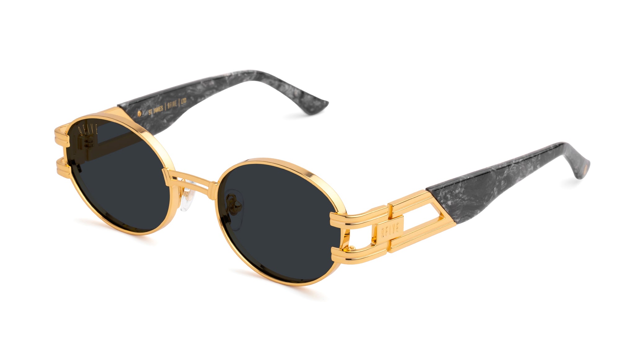 9FIVE St. James Black Marble & 24K Gold Sunglasses