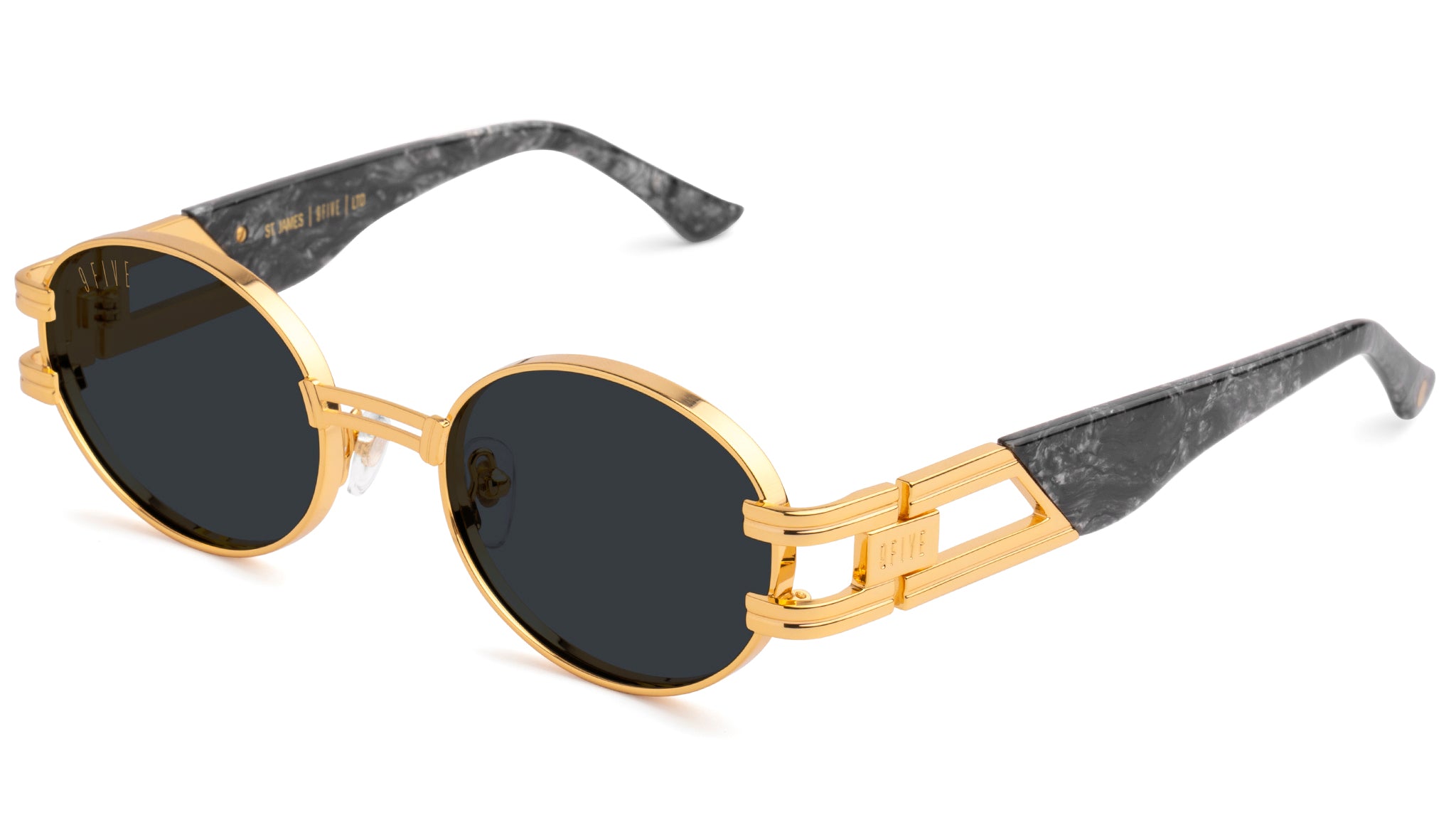 9FIVE St. James XL Black Marble & 24K Gold Sunglasses