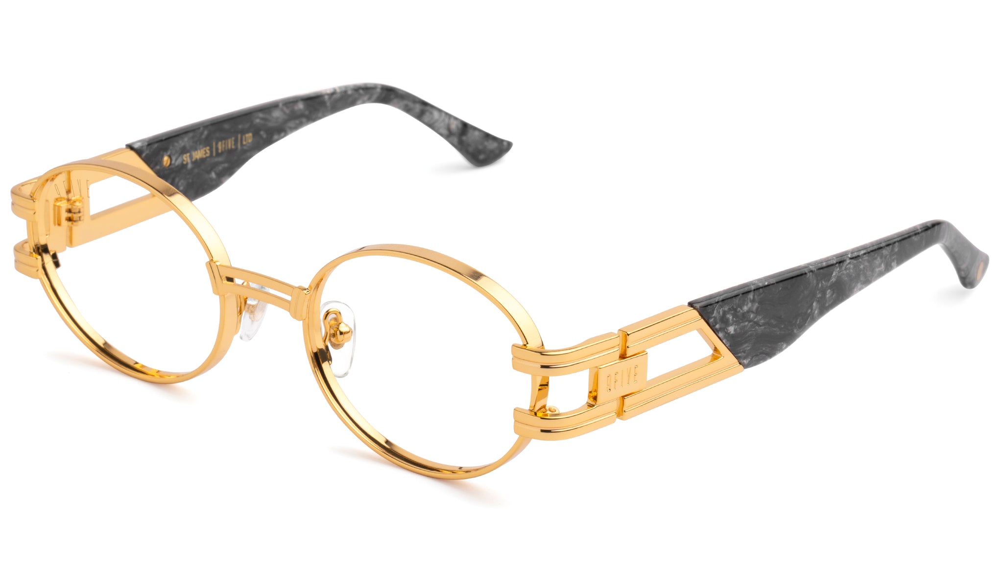 9FIVE St. James XL Black Marble & 24K Gold Clear Lens Glasses Rx