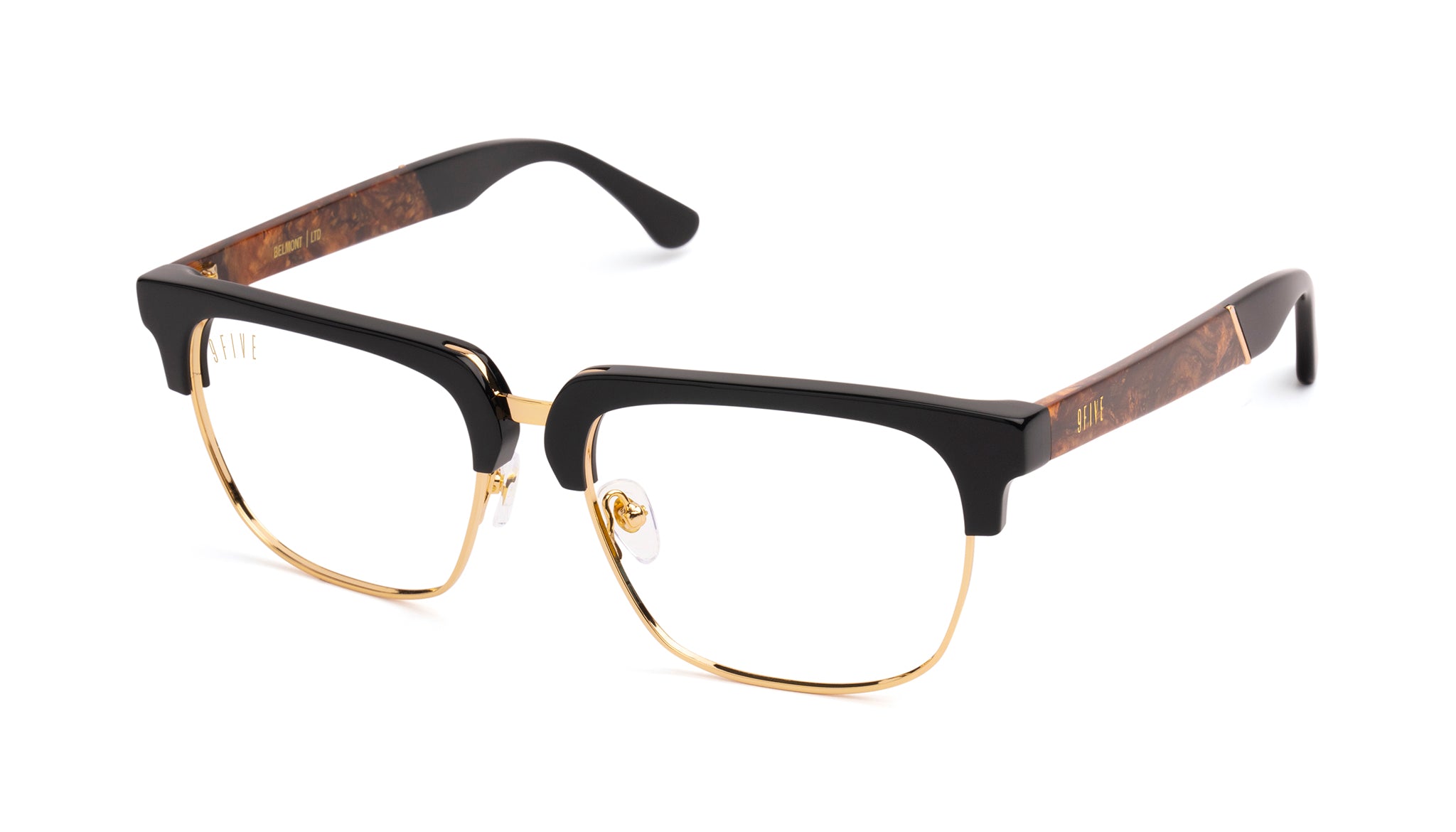 9FIVE Belmont Gold Marble & 24K Gold Clear Lens Glasses