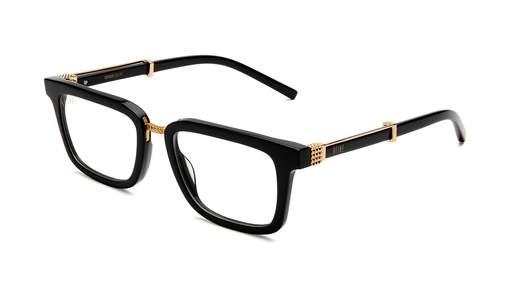 9FIVE Bishop Black & 24K Gold Clear Lens Glasses