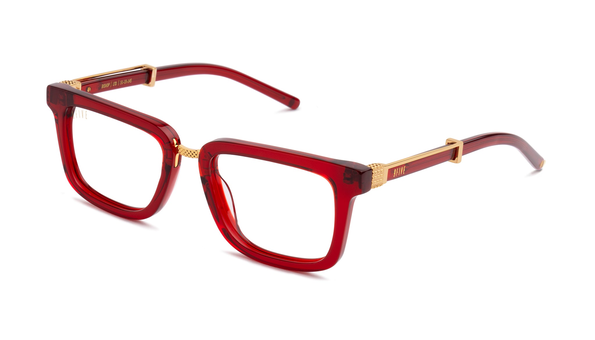 9FIVE Bishop Ruby & 24K Gold Clear Lens Glasses Rx