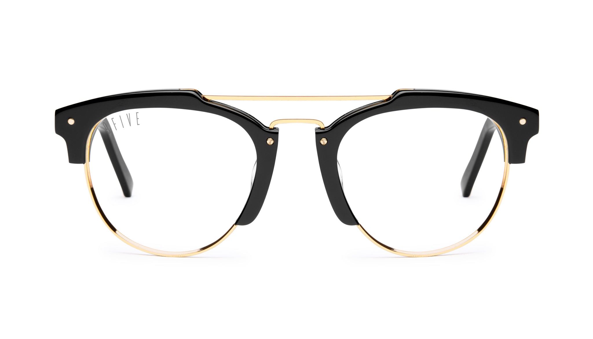 9FIVE Del Rey Black & 24K Gold Clear Lens Glasses Rx