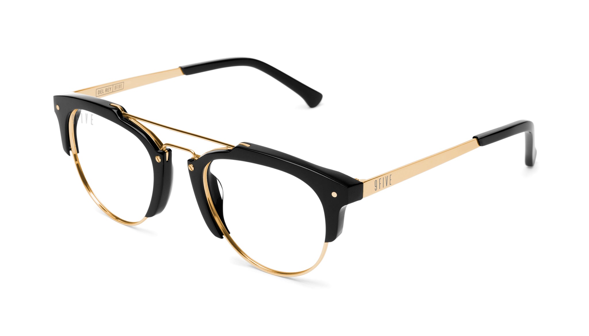 9FIVE Del Rey Black & 24K Gold Clear Lens Glasses