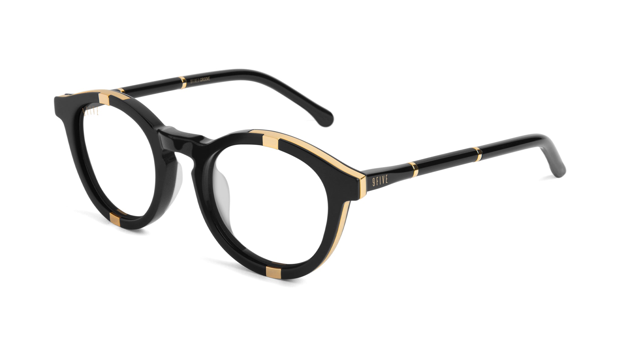 9FIVE Groove Black & 24K Gold Clear Lens Glasses