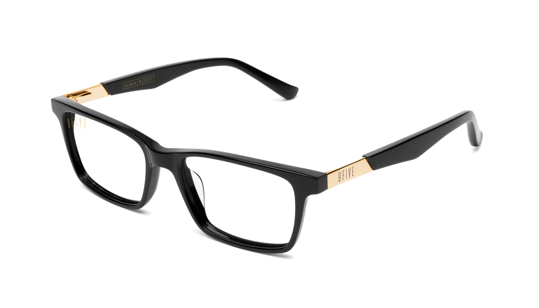 9FIVE La Jolla XL Black & 24K Gold Clear Lens Glasses