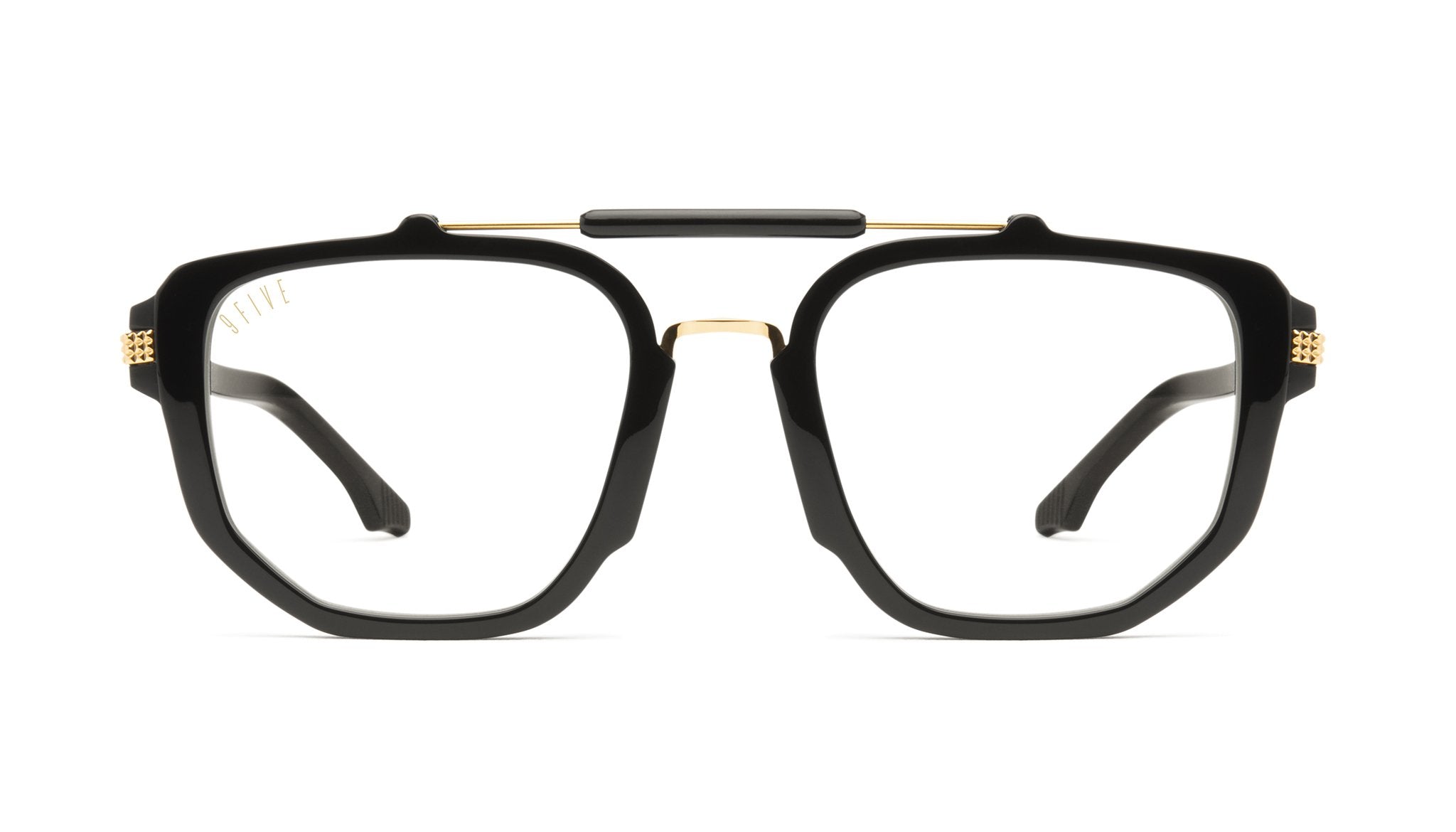 9FIVE Lawrence Black & 24K Gold Clear Lens Glasses