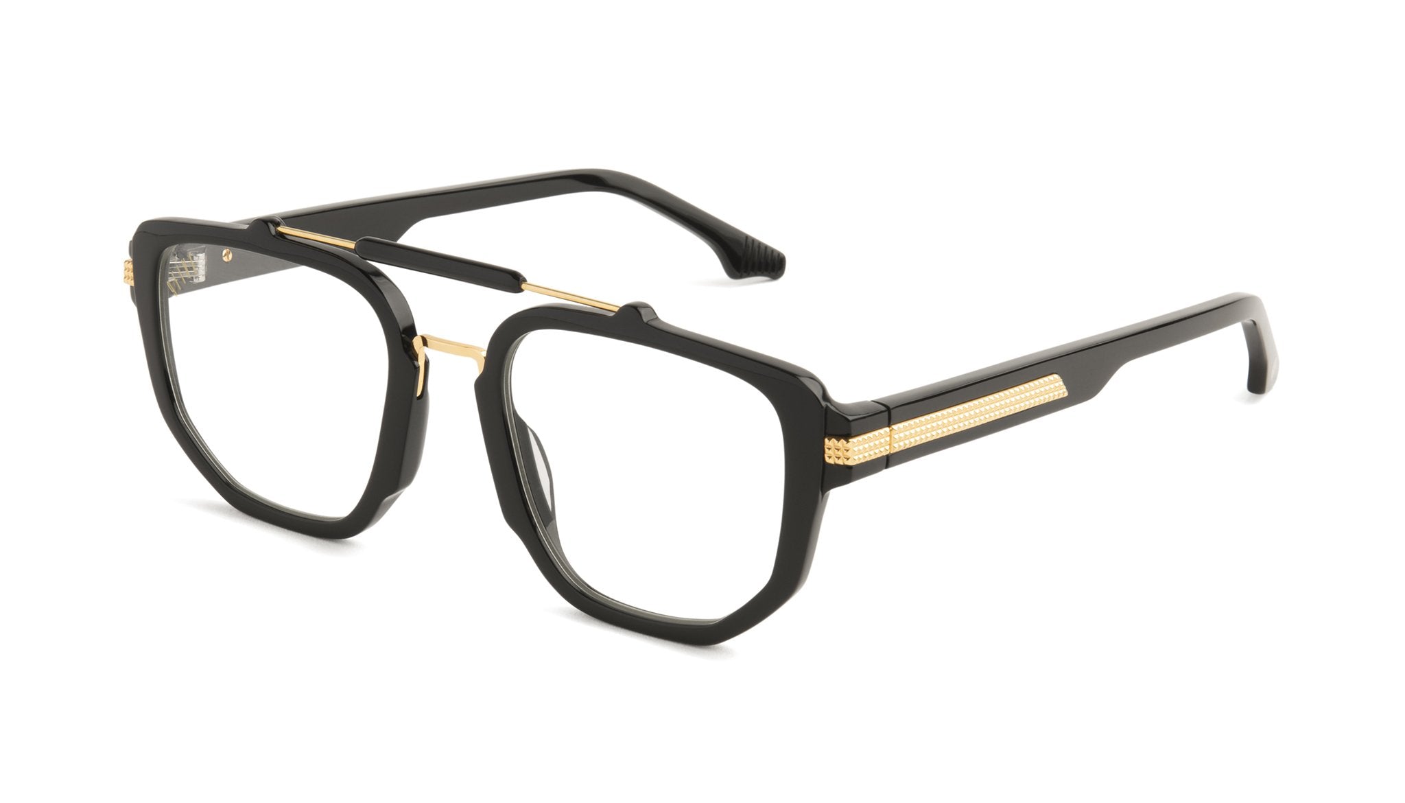 9FIVE Lawrence Black & 24K Gold Clear Lens Glasses