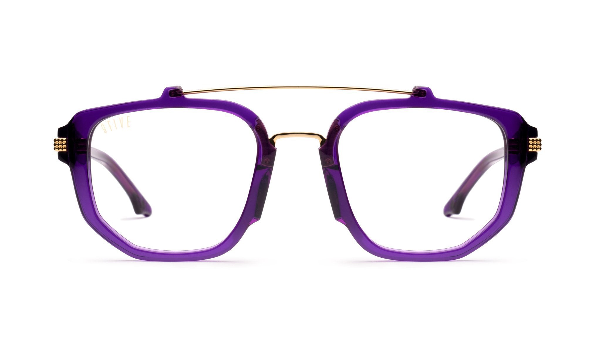 9FIVE Lawrence Showtime Purple & 24K Gold Clear Lens Glasses Rx