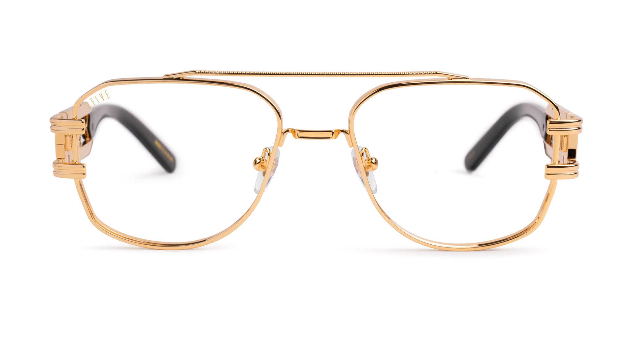 9FIVE Royals Black & 24K Gold Clear Lens Glasses Rx