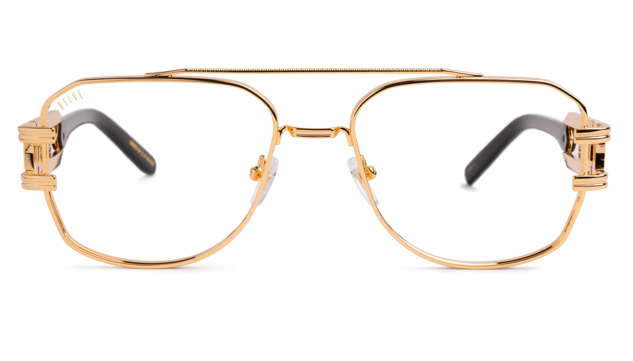 9FIVE Royals XL Black & 24K Gold Clear Lens Glasses