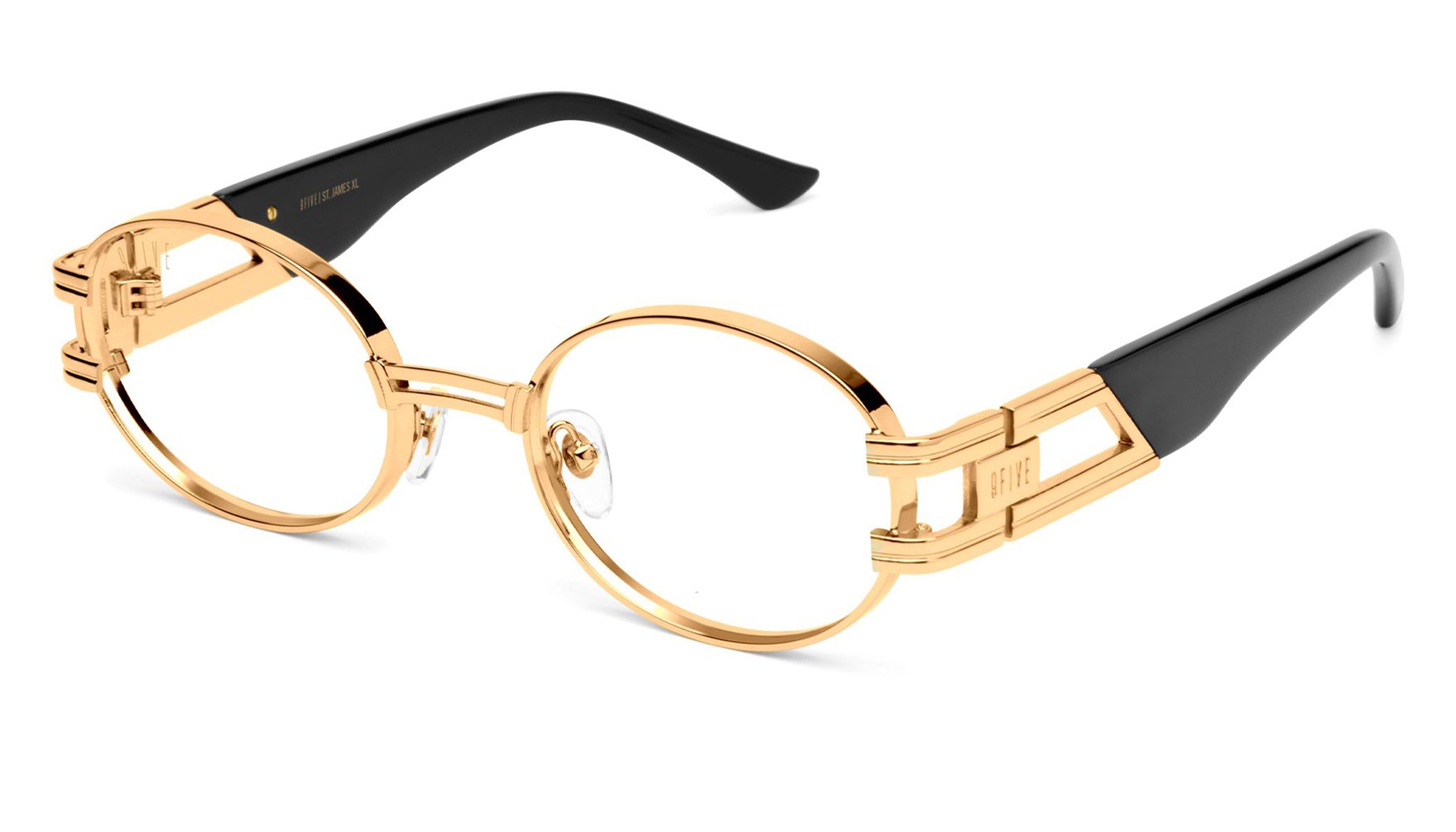 9FIVE St. James XL Black & 24K Gold Clear Lens Glasses