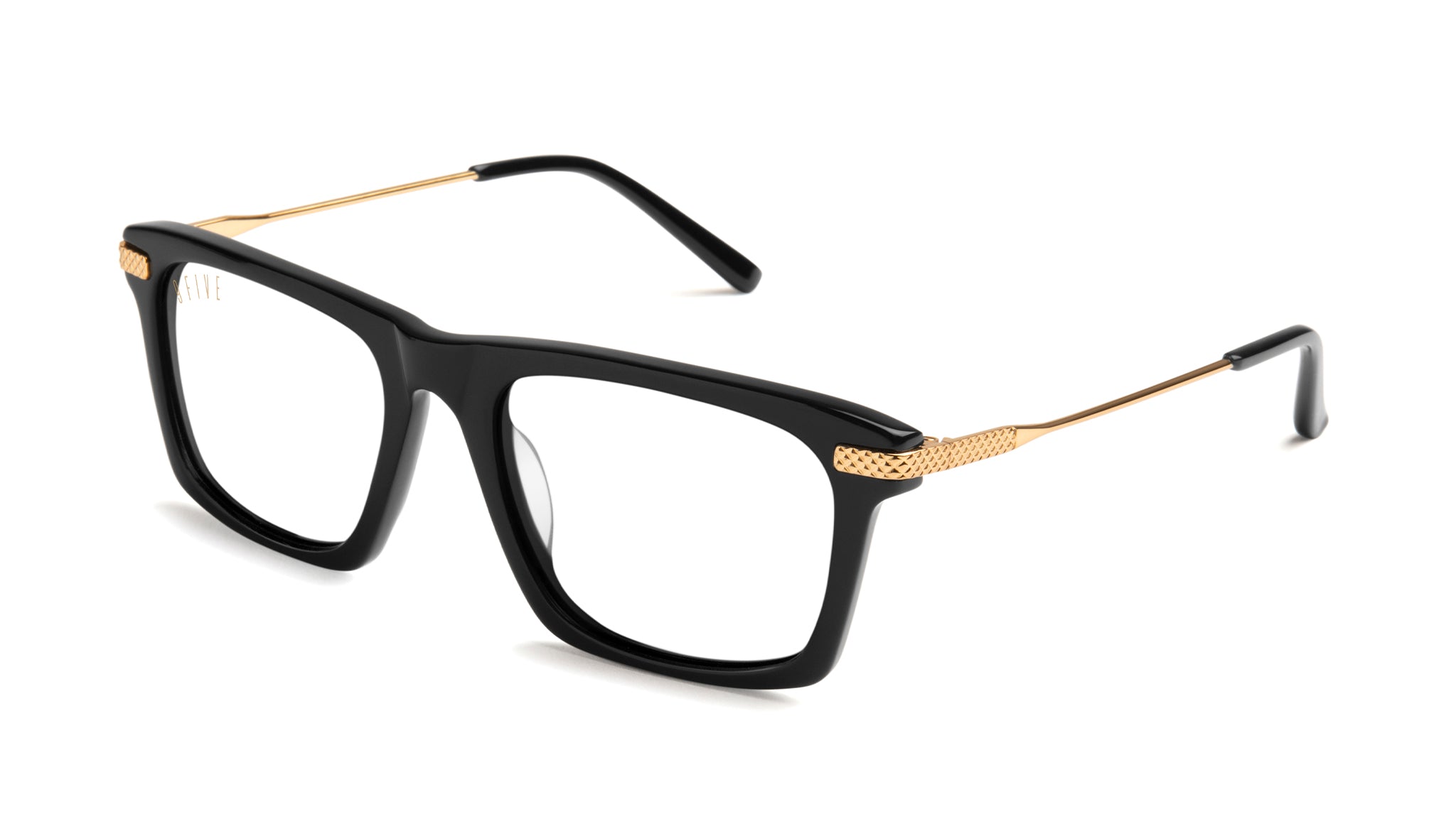 9FIVE Three Black & 24K Gold Clear Lens Glasses