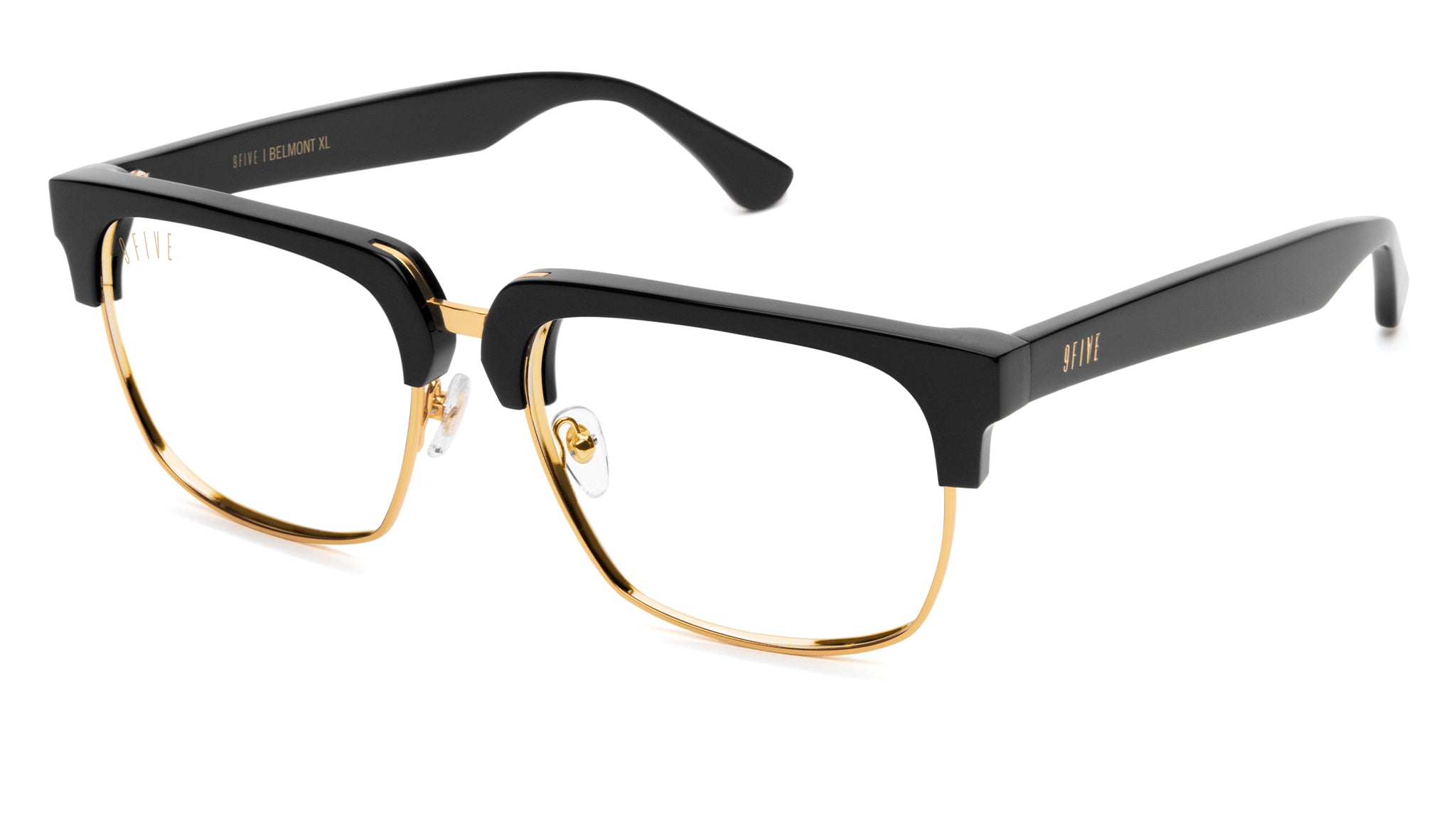 9FIVE Belmont XL Black & 24K Gold Clear Lens Glasses Rx