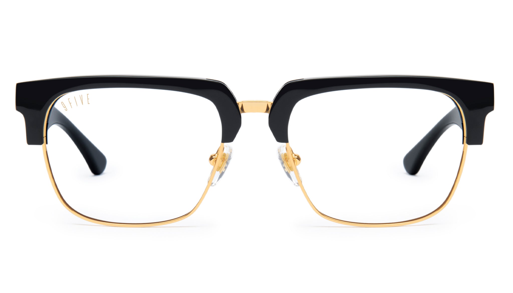 9FIVE Belmont XL Black & 24K Gold Clear Lens Glasses