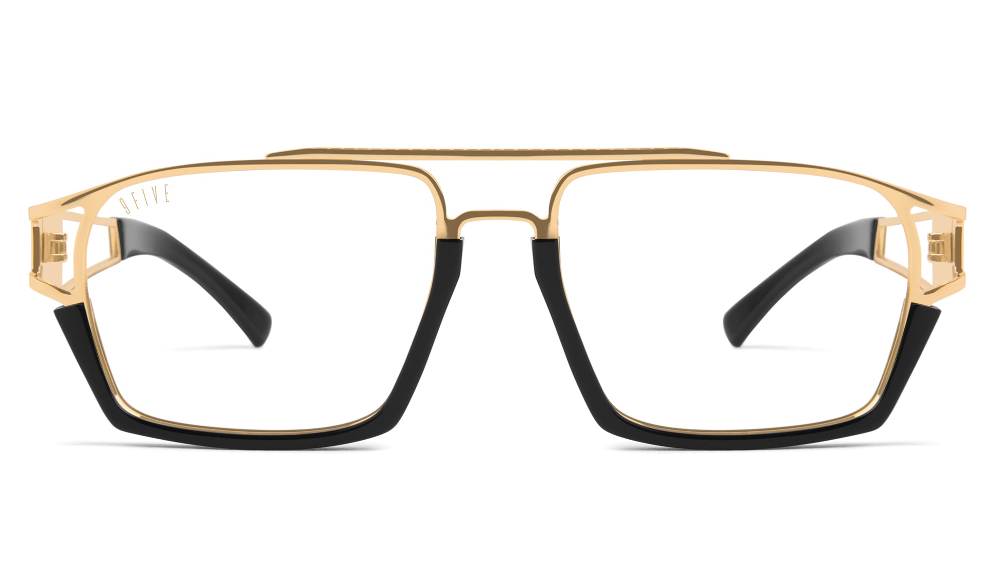 9FIVE Kingpin XL Black & 24K Gold Clear Lens Glasses