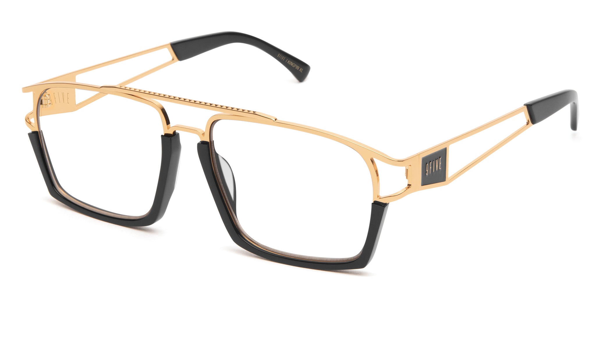 9FIVE Kingpin XL Black & 24K Gold Clear Lens Glasses