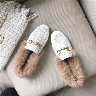 maiden lane rabbit fur slides