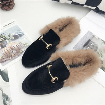 maiden lane rabbit fur slides