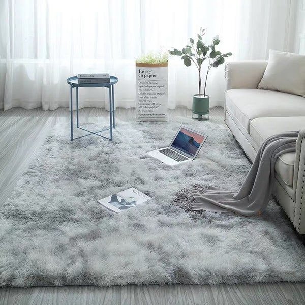 European Long Hair Bedroom Carpet Bay Window Bedside Mat Washable Blanket Gradient Color Living Room Rug Gray Blue