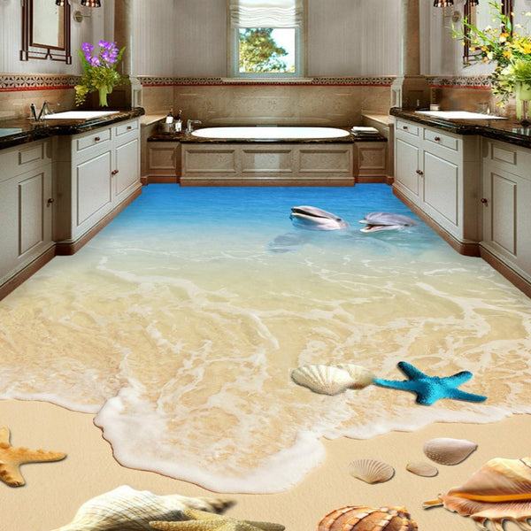 Free Shipping Hd Dolphin Shell Toilet Bedroom 3d Floor Wallpaper B