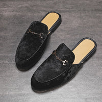 mens open back shoes leather