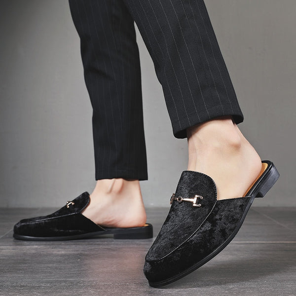 mens backless leather slip on shoes