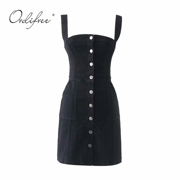 overall dress black denim