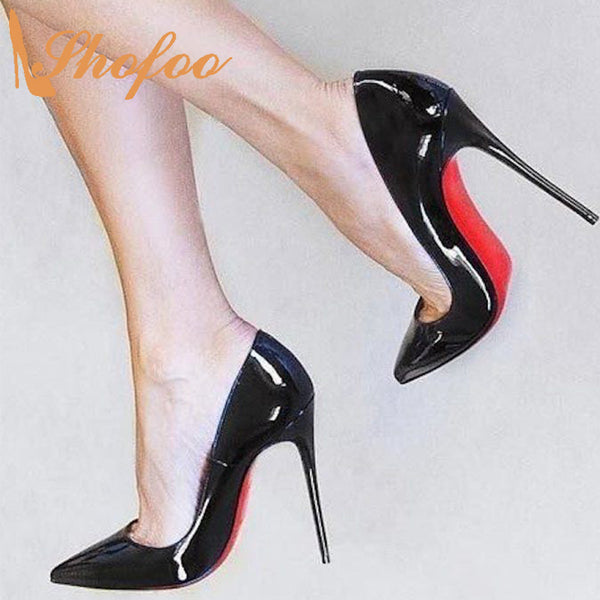 Black Patent Stilettos High Heels Women 