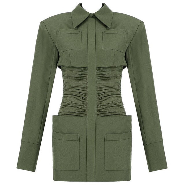 green collar christmas party 2020 Vc Free Shipping 2020 Army Green Blazer Dress Turn Down Collar Pockets My Dubai Shopping All Rights Reserved green collar christmas party 2020