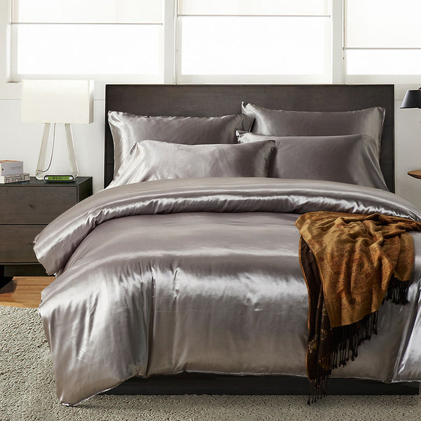 Pa An Light Grey Color Luxury Simulation Silk Bedding Sets 3 Pcs Q