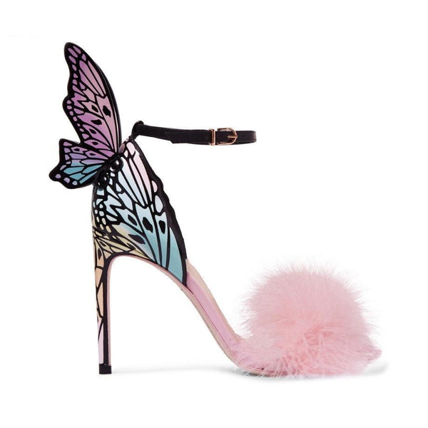 pink feather shoes