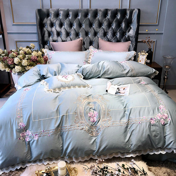 Egyptian Cotton Luxury King Queen Size Bedding Set Embroidery Duve