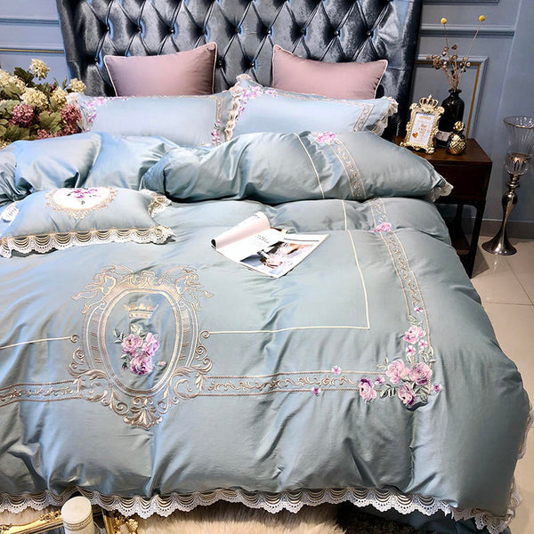 Egyptian Cotton Luxury King Queen Size Bedding Set Embroidery Duve