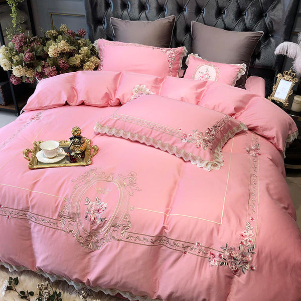 Egyptian Cotton Luxury King Queen Size Bedding Set Embroidery Duve