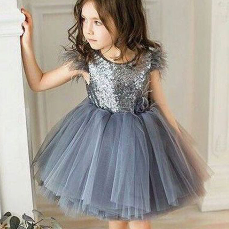 Feather Sequin Toddler Pageant Dresses Princess Tulle Tutu Girl Dress – Sun  Baby