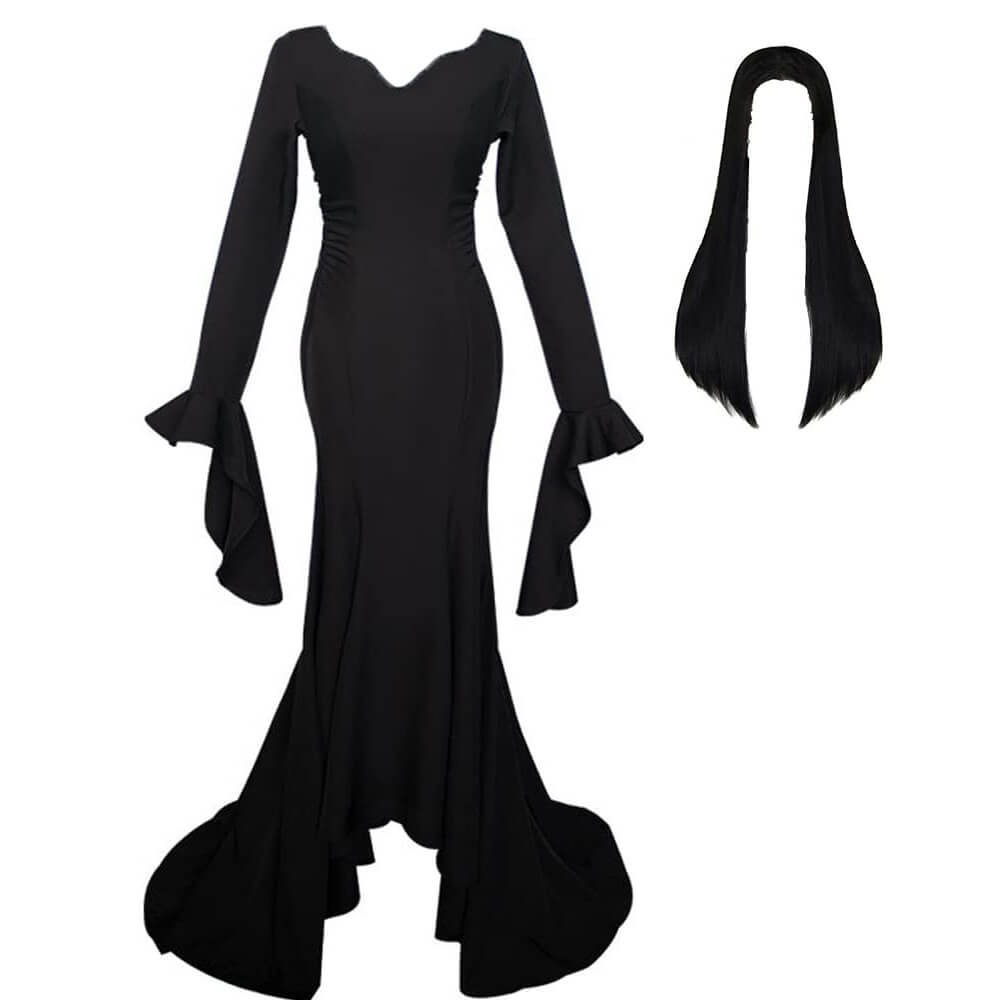 Morticia Addams Dress Adult Floor Length Evening Gown Costume Black Go ...
