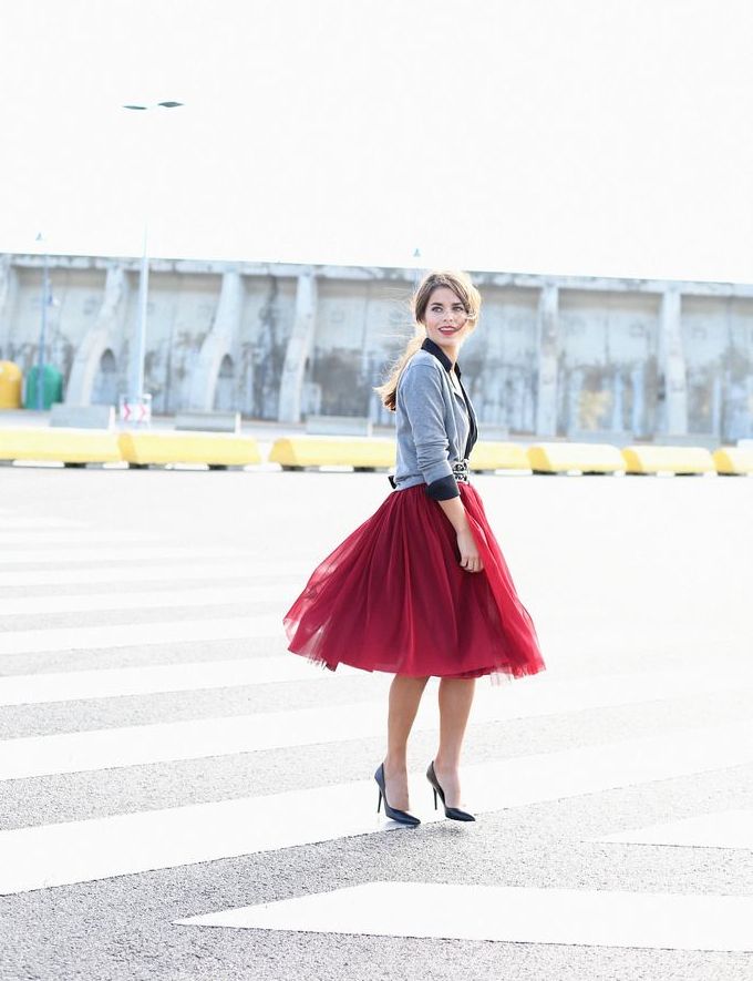 Seams For A Desire's Jessie Chanes in Maroon Tulle Skirt