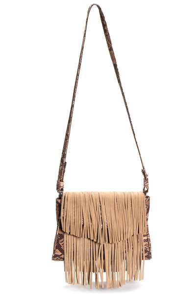 Mel Boteri Faux 'Taylea' Python & Suede Fringe Leather Handbag