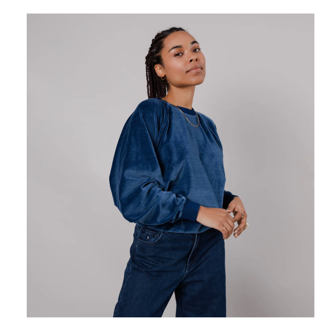 BRAVA FABRICS | Velvet Ranglan Sweatshirt | Blue