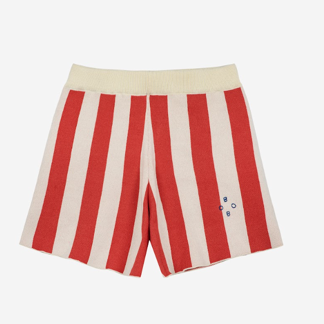 BOBO CHOSES | Striped Knitted Shorts | Burgundy Red