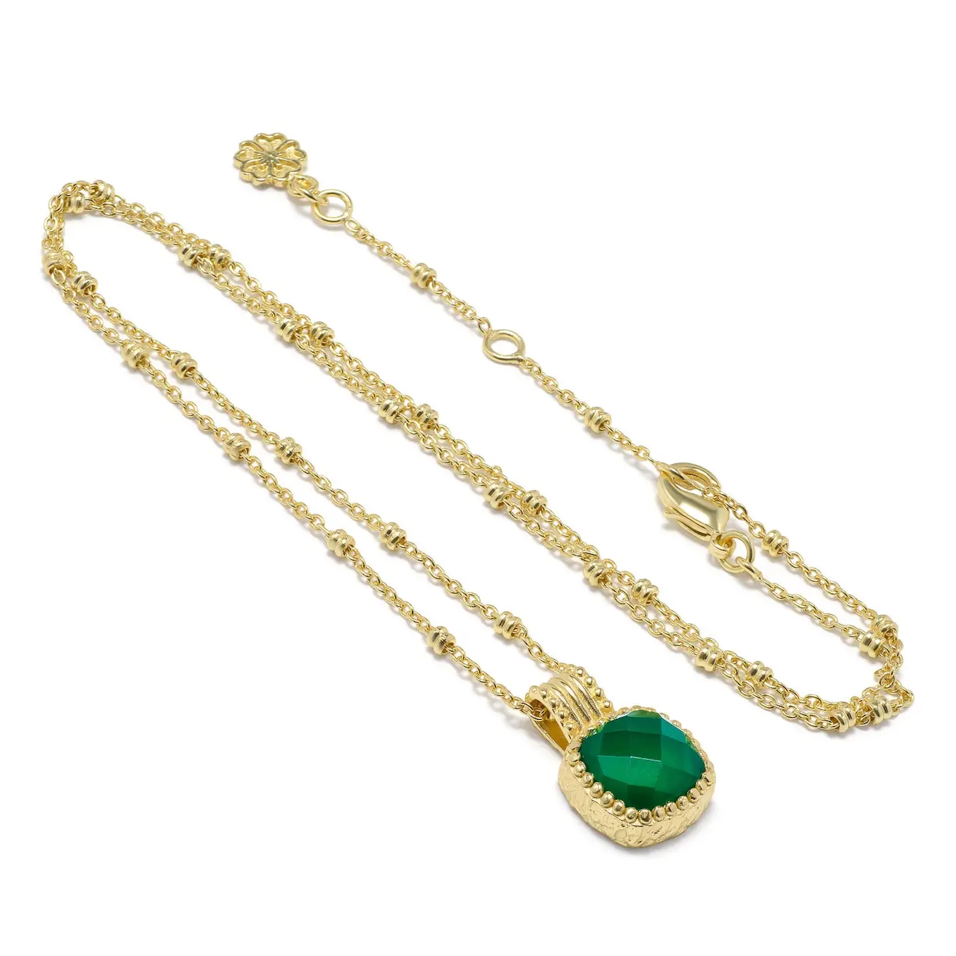 AZUNI LONDON | Tetra Square Gemstone Pendant | Gold and Green Onyx