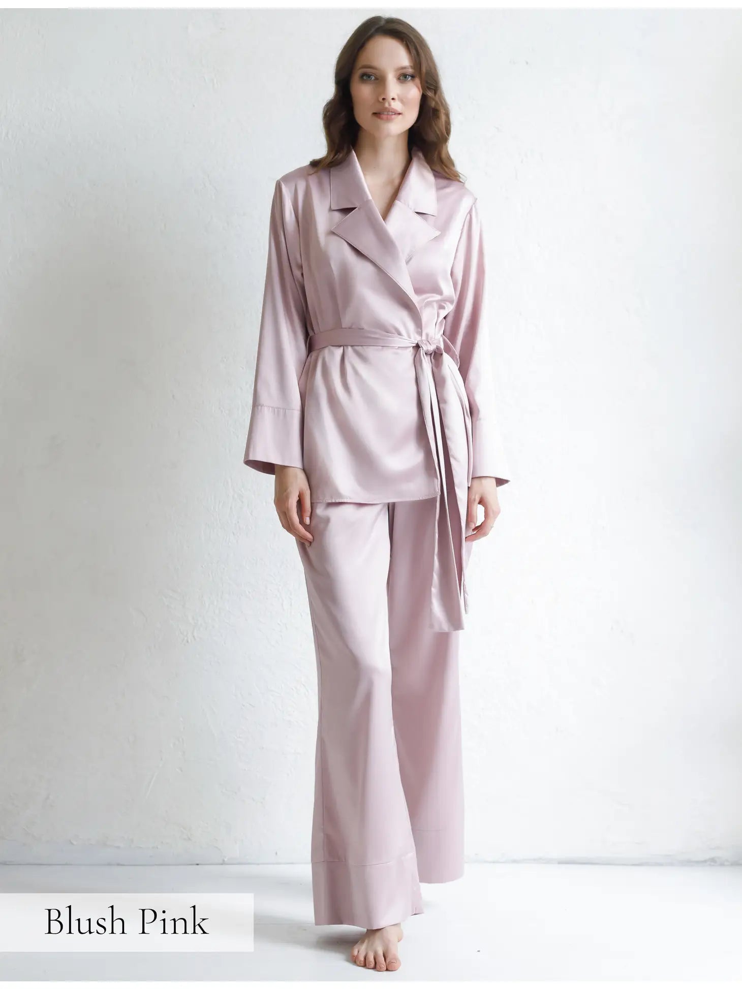Satin Wrap Pajama Set in Blush