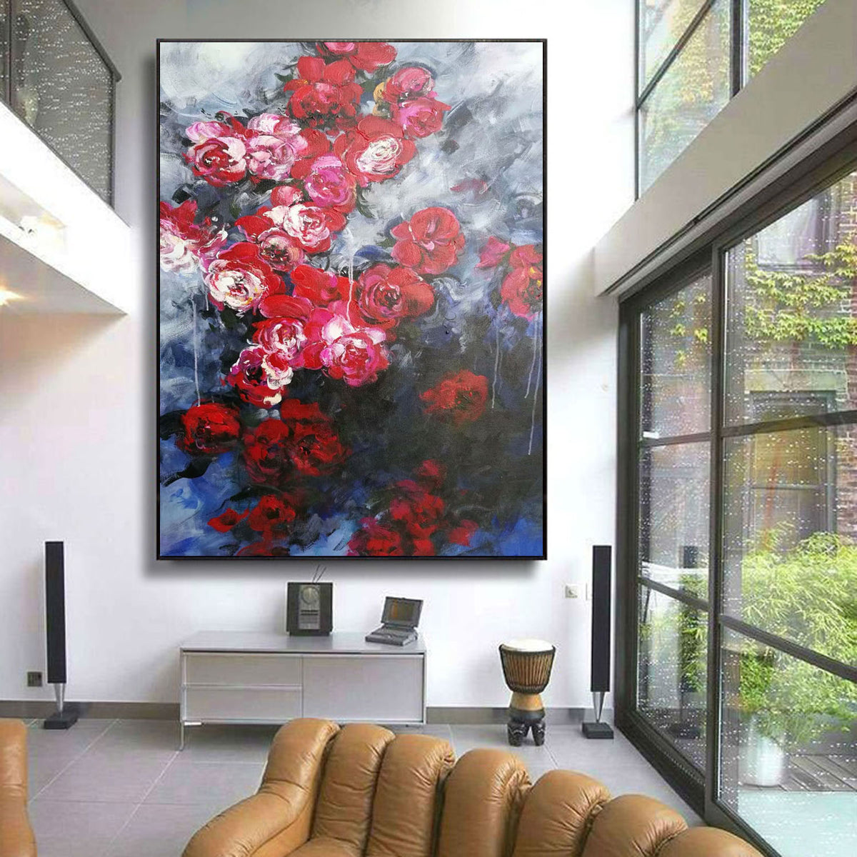 Red oil abstract art, very large wall art L128 – LargeArtCanvas