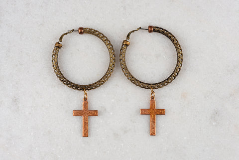Vintage Hoop Earrings | Cross Jewellery | Vintage Upcycled Bohemian Style