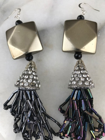 Party Earrings | Bohemian Luxe | Silver Diamond | Statement Earrings