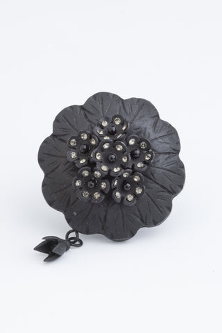 Victorian Mourning jewelry | Vintage artisan Art | Black Flower Ring | 